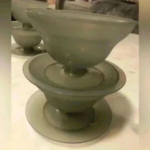 Set of 4 vintage Tupperware pudding dessert cups with base in opaque gray 754-11